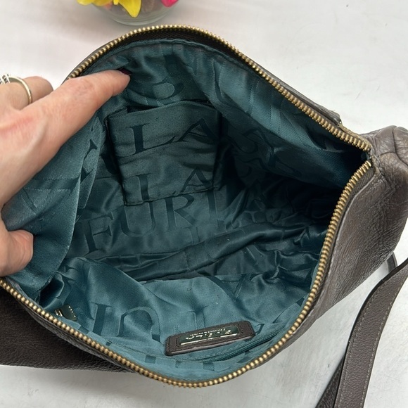 Furla Vintage Brown Pebble Leather Crossbody Bag with Teal Lining Made in Italy - Picture 13 of 15